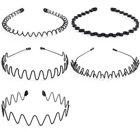 Hair Accessories - 5 Pieces - Headbands - Tiara - Unisex Women and Men - Lightweight - Sports Headband - Plastic - For Running, Sports and Daily Use - Black