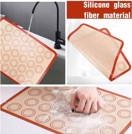 2 pieces Silicone macaron baking mat - 42 x 29.5 cm - Non-stick mat - Non-slip - Washable - Reusable - For making gingerbread / cake / bread - Non-stick silicone macaron baking tray - Red
