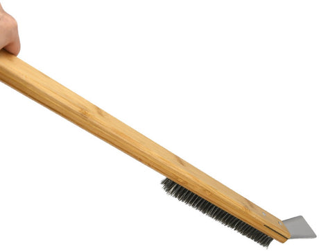Pizza Stone Cleaning Brush - 57.5cm - Pizza Oven Brush - Barbecue Grill Cleaning Tool with Wooden Handle - Kitchen Oven Accessories - Portable Brush - With Scraper - Outdoor Pizza Oven Accessories