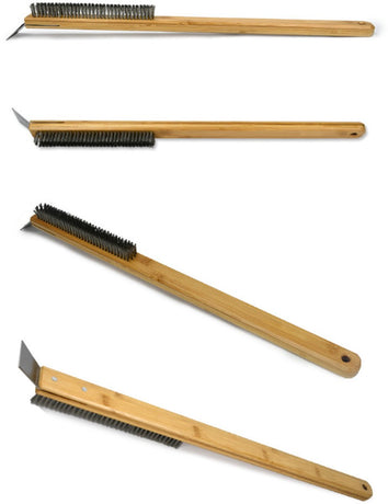 Pizza Stone Cleaning Brush - 57.5cm - Pizza Oven Brush - Barbecue Grill Cleaning Tool with Wooden Handle - Kitchen Oven Accessories - Portable Brush - With Scraper - Outdoor Pizza Oven Accessories