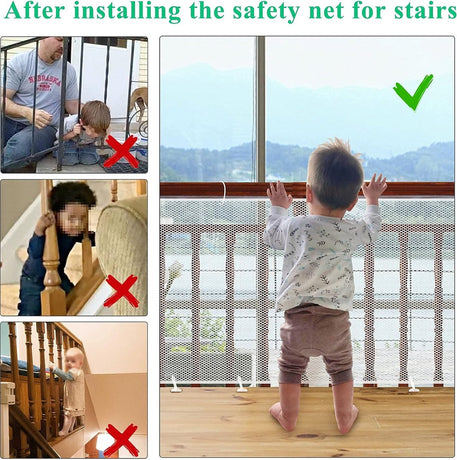 Child safety net - Safety gate - 300x79 cm - stair mesh - Safety net - white - Roll-up - Baby safety - Adjustable - for stair railings, balcony beds, railings