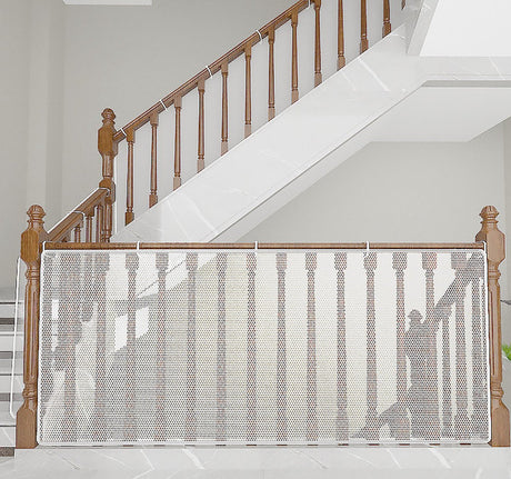 Safety Net - Baby and Animal Safety Gate - 600 x 79 cm - Robust - Adjustable - Baby Safety - Retractable Safety Net - Balcony - Stairs - White - Safety Gate - made of mesh for cats and toys