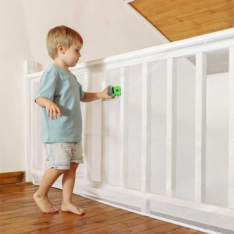 Safety Net - Baby and Animal Safety Gate - 600 x 79 cm - Robust - Adjustable - Baby Safety - Retractable Safety Net - Balcony - Stairs - White - Safety Gate - made of mesh for cats and toys