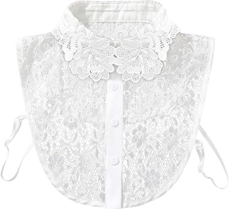 Blouse collar - Collars - Loose collar - Fake collar - Sweater Decorative - Round collar - White - One size - Lace - Detachable - Floral Pattern design - Adjustable