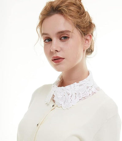 Blouse collar - Collars - Loose collar - Fake collar - Sweater Decorative - Round collar - White - One size - Lace - Detachable - Floral Pattern design - Adjustable