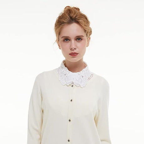 Blouse collar - Collars - Loose collar - Fake collar - Sweater Decorative - Round collar - White - One size - Lace - Detachable - Floral Pattern design - Adjustable