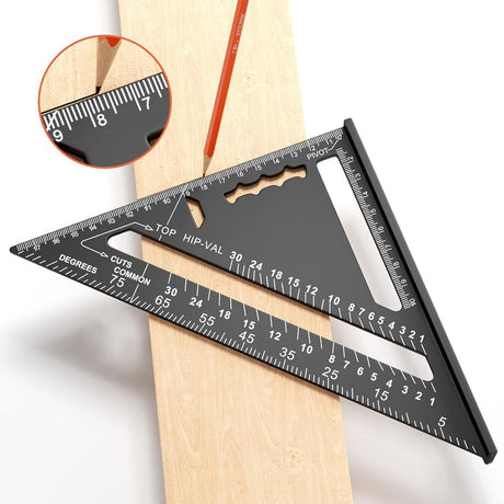 180mm Carpenter's Angle - Aluminum Ruler - Triangular Carpenter's Angle 45/90 Degrees - Carpenter's Square - High Precision Measuring Tool - For Carpenter, Roofer, Engineer - Black