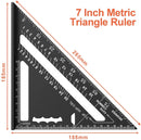 180mm Carpenter's Angle - Aluminum Ruler - Triangular Carpenter's Angle 45/90 Degrees - Carpenter's Square - High Precision Measuring Tool - For Carpenter, Roofer, Engineer - Black