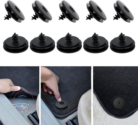 Car Floor Mat Fastening Clips - Pack of 10 - For Attaching Car Anti-Slip Mats - Car Mat Fastening Buckles - Black - Plastic - Universal - 3.55*2 cm - Suitable for Most Car Floor Mats