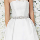 Bridal Belt Hand Rhinestone Wedding Belt Clear Crystal 55cm Long White Organza Ribbon for Wedding Dresses - Silver