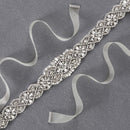 Bridal Belt Hand Rhinestone Wedding Belt Clear Crystal 55cm Long White Organza Ribbon for Wedding Dresses - Silver