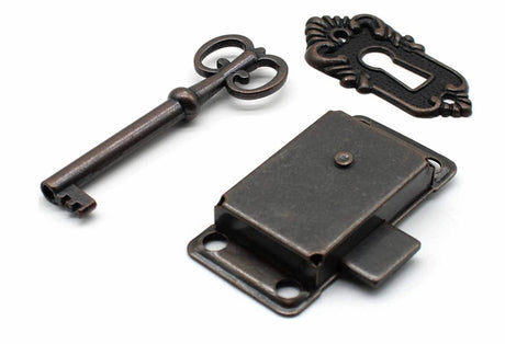 4 Pieces - Furniture Lock - Iron - 53*27 mm - Red Bronze - With Key and Screws - Furniture Locks - Safety Cabinet Lock - Drawer Lock - Lock with Key - For Furniture, Cabinet and Drawer