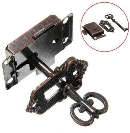 4 Pieces - Furniture Lock - Iron - 53*27 mm - Red Bronze - With Key and Screws - Furniture Locks - Safety Cabinet Lock - Drawer Lock - Lock with Key - For Furniture, Cabinet and Drawer