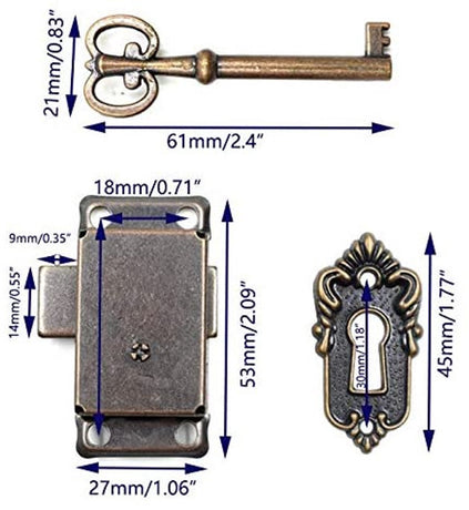 4 Pieces - Furniture Lock - Iron - 53*27 mm - Red Bronze - With Key and Screws - Furniture Locks - Safety Cabinet Lock - Drawer Lock - Lock with Key - For Furniture, Cabinet and Drawer