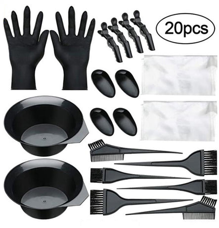 Hair Dye Set - 20-Piece - Paint Brush - Hair Dye Brushes - Brush + Tray + Gloves - Hair Dye Supplies - Hair Dye Starter Kit - Hairdressing Products - Hairdressing Accessories