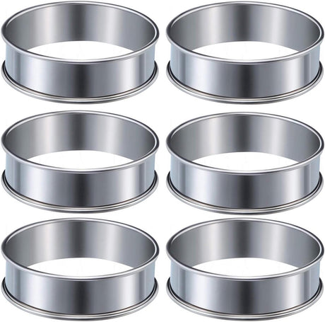 Muffin Rings - 6 Pieces - Cake Rings - Stainless Steel - Round - Non-Stick - Double Curled Edge - Scone Rings - Mousse Ring Cake Mold - Cake Rings - Baking Molds - Suitable for Cakes, Pastries, Cookies and Sandwiches - 8.5*2.5cm - Silver
