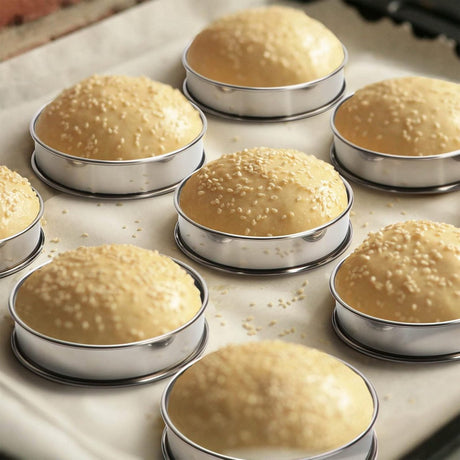 Muffin Rings - 6 Pieces - Cake Rings - Stainless Steel - Round - Non-Stick - Double Curled Edge - Scone Rings - Mousse Ring Cake Mold - Cake Rings - Baking Molds - Suitable for Cakes, Pastries, Cookies and Sandwiches - 8.5*2.5cm - Silver
