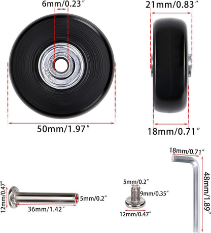Set of 2 - Suitcase wheels - Replacement wheels for suitcases - Rubber casters - Bearings - Repair kits - 50mm x 18mm - Spare wheels - Suitcase - Casters - Luggage wheels - With screws - Wheels - Caster wheel - Suitcase wheels replacement set