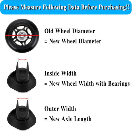 Set of 2 - Suitcase wheels - Replacement wheels for suitcases - Rubber casters - Bearings - Repair kits - 60mm x 18mm - Spare wheels - Suitcase - Casters - Luggage wheels - With screws - Wheels - Caster wheel - Suitcase wheels replacement set