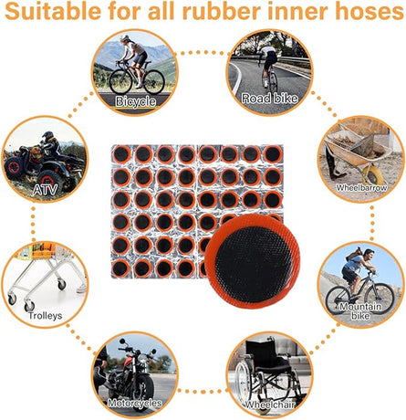 96 pieces - Tire patches - Outdoor bicycle tire tool - Round, rectangular - Ø 28.8 mm, 34 * 24.5 mm - Black - non-adhesive - rubber