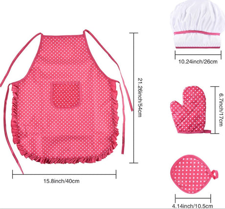 Set of 11 pieces - Kitchen apron - Kitchen - Children's cooking apron tool set - pink red - 28*23.5*2.8cm - cloth