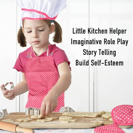 Set of 11 pieces - Kitchen apron - Kitchen - Children's cooking apron tool set - pink red - 28*23.5*2.8cm - cloth