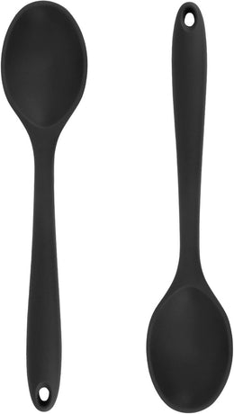 Cooking Spoon - 2 Pieces - Stirring Spoon - Silicone - Spoon - Sauce Spoon - Serving Spoon - Serving Spoon - Heat Resistant - Kitchen Tool - Non-Stick Coating - Kitchen Utensils - Suitable for Kitchens and Dining Rooms - 20.5*4.5 cm - Black