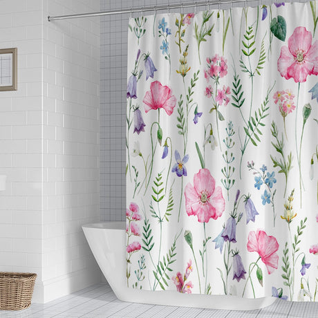 Shower curtain - 90x180cm - Watercolor Flower Plant Tropical Leaf - Polyester - Color - Printed - Anti-mold - Waterproof