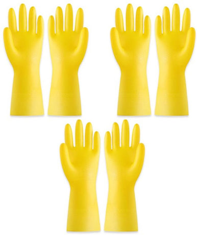 Cleaning gloves - 3 pairs - rubber gloves - dishwashing gloves - rubber gloves - dishwashing gloves - waterproof rubber gloves - household gloves - reusable - rubber - dishwashing gloves - size L - yellow