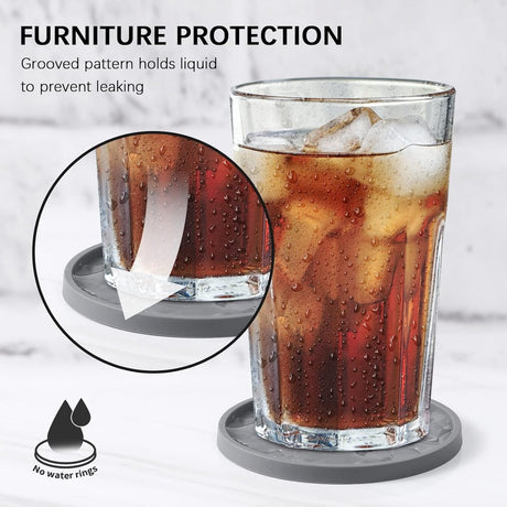 Coasters with Holder - 6 pieces - Coasters for Glasses - Coasters - Silicone - Non-slip - Red - Round - Raised edges to prevent spills - Coasters for hot or cold drinks to protect table tops