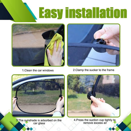 Car Side Window Sunshade - 2 Pieces - UV Protection - Car Sunshade for Baby & Child - Car Window Sun Protection - Car Sunshade - Car Accessories - Universal - 44 cm x 36 cm - Black - Polyester