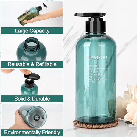 Soap dispenser - 3 pieces - Empty travel bottles - shampoo conditioner, shower gel dispenser - pump dispenser - empty bottles - 500 ml - blue - plastic - refillable - with labels - for travel and bathroom