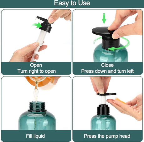 Soap dispenser - 3 pieces - Empty travel bottles - shampoo conditioner, shower gel dispenser - pump dispenser - empty bottles - 500 ml - blue - plastic - refillable - with labels - for travel and bathroom