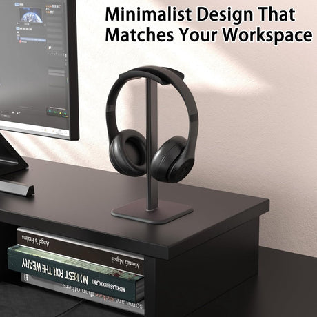 Headphone Holder - Headset Stand - Aluminum - Headphone Hook - Headset Holder - Universal - For Your Desk - 100x100x245mm - Black