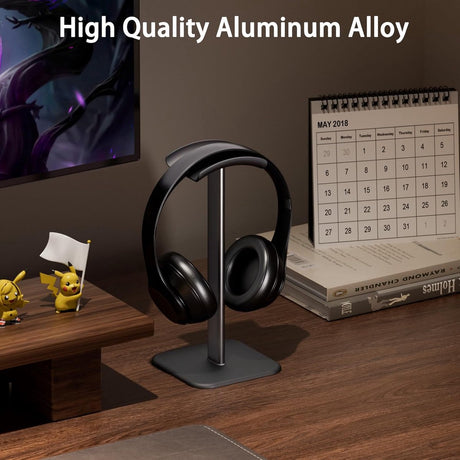Headphone Holder - Headset Stand - Aluminum - Headphone Hook - Headset Holder - Universal - For Your Desk - 100x100x245mm - Black