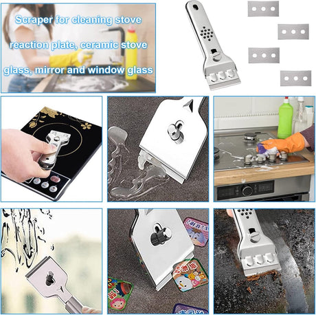Ceramic Plate Scraper - Hob Scraper Scraper With 20 Extra Blades - Paint Scraper - suitable for glass or tiles and against glue or paint residue - glass scraper - stainless steel - cleaning induction hobs - halogen hob - paint cleaner