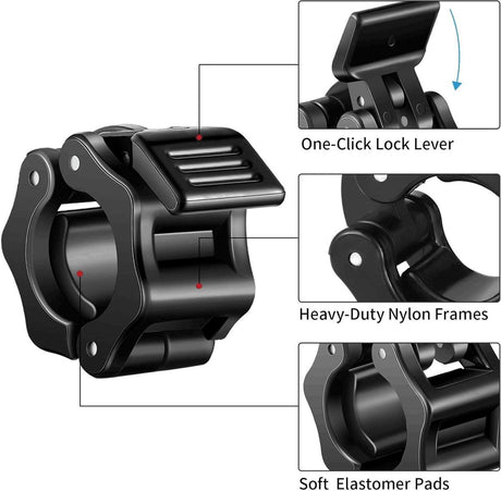 Barbell Clips - 2 Pieces - Barbell Lock - Ø28 mm - Dumbbell Clips - Barbell Clamp - Barbell Lock - Barbell Lock Jaw - For Bars, Dumbbells, Barbells Gym Equipment - Black