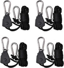 4 pieces/2 pairs - Rope ratchet - ratchet - internal gear ratchet - tow hook with carabiner - Rope ratchet hanger set - lifting device - 2m long - 150 lbs - black - for indoor plants, lighting and ventilation
