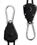 4 pieces/2 pairs - Rope ratchet - ratchet - internal gear ratchet - tow hook with carabiner - Rope ratchet hanger set - lifting device - 2m long - 150 lbs - black - for indoor plants, lighting and ventilation