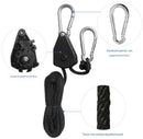 4 pieces/2 pairs - Rope ratchet - ratchet - internal gear ratchet - tow hook with carabiner - Rope ratchet hanger set - lifting device - 2m long - 150 lbs - black - for indoor plants, lighting and ventilation