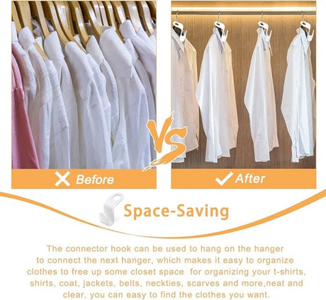 50 Pieces - Coat Hook - Hanger Connector Hooks - Coat Hook - Hanging Hooks - White - Hanger Extension Clips - Plastic - for Outfit Cascading Hanger Hooks - Space-Saving Organizer