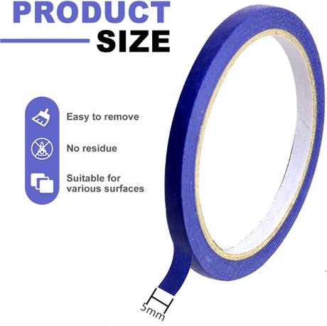 Masking Tape - 6 Pieces - 5mm Wide - 20m - Blue - Professional Masking Tape for Straight Paint Edges - Tape for Precision Painting & DIY Projects - Self-Adhesive - Easy to Remove - for Painting, Airbrushing, Art