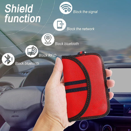 RFID Anti-theft Car Key - 2 pieces - Protective cover - Car key - Anti-theft - With hook - Car key bag - Key bag - Security - Black/Red