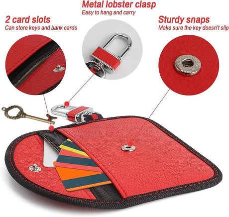 RFID Anti-theft Car Key - 2 pieces - Protective cover - Car key - Anti-theft - With hook - Car key bag - Key bag - Security - Black/Red