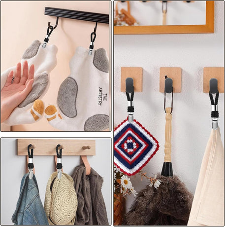 4 pieces - Towel clip - Towel rack - Kitchen towel clips - 11.5*2.3 cm - Black - Multifunctional clips - Suitable for home cupboards and bathrooms - Towel clip made of cotton rope