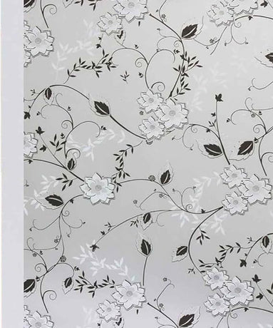 Window film - Self-adhesive window film - Easy installation - 50*200cm - Frosted glass with flowers - black, white - Self-adhesive - PVC - Self-adhesive wallpaper for decoration