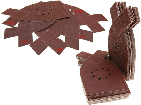 50 pieces - sandpaper - P40/60/80/100/120 grit - grit sandpaper for multi-sander - For wood and metal - 205*175*105MM (205mm at the tip of the ear) - self-adhesive - hook and loop - 8-hole sanding pads - sanders
