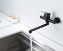 Bath faucet - Kitchen faucet - Washbasin faucet - Stainless steel - Black - 26*11 cm - Wall installation - Wall mounted - Swivel spout - Single lever