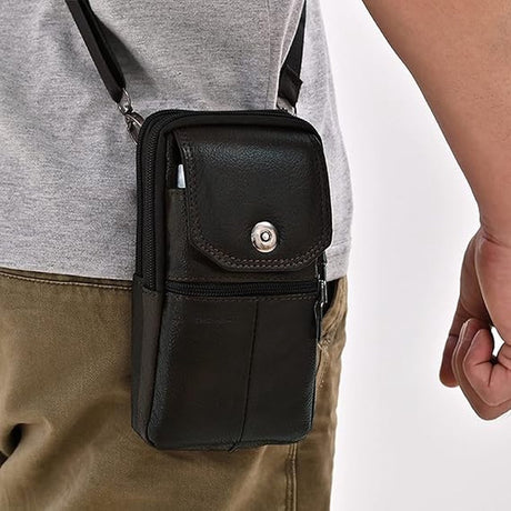 Belt Bag - with Shoulder Strap - Standing Belt Bag - Leather - Men - Belt Bag - Neck Bag - Belt Pouch - Men's Phone Bag - Men's Shoulder Bag - Gift - 19*10*4cm - Shoulder Bag - Wallet - Cell Phone Pouch - Bag