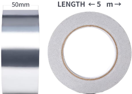2 pcs - Aluminum adhesive tape - Aluminum foil tape - sealing tape - aluminum foil - insulation tape - Aluminum tape - heat resistant - waterproof - 5cm x 5m - for kitchen, bathroom, electrician, metal surface